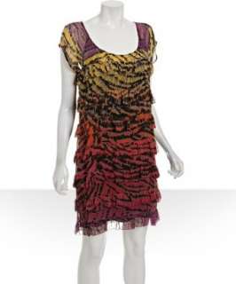 Diane Von Furstenberg black tie dye chiffon Cordoba tiered dress 