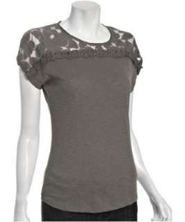 Threads 4 Thought charcoal slub cotton lace inset t shirt   up 