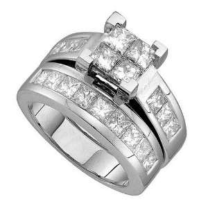 14K White Gold Illusion Setting Invisible Set Princess Cut Center with 
