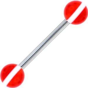 Red White Striped Barbell Tongue Ring Jewelry