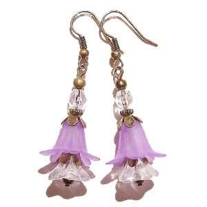    Vintage Style Brass & Flower Earrings   Purple & Clear Jewelry