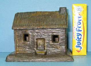 1882 LOG CABIN CAST IRON OLD ORIGINAL TOY BANK GUARANTEED AUTHENTIC 