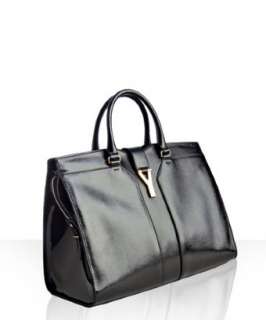Yves Saint Laurent black textured patent leather Cabas Chyc tote 