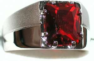 Mens Heavy 925 Sterling Silver Large Ruby Ring R5  