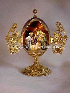   signed Faberge Nativity Three Kings Egg w/gold filigree doors  