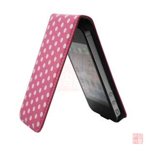 Red POLKA DOT LEATHER FLIP CASE COVER POUCH FOR iPhone 4S 4 4G  