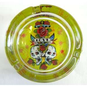  Designer Glass Love/Skulls Ashtray
