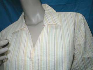 TALBOTS Pink Yellow White Seersucker Tie Front Shirt M MED Medium 