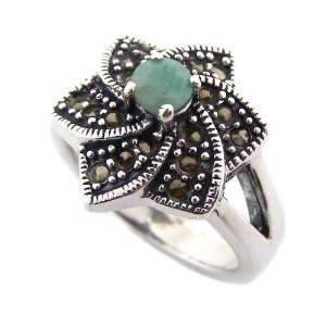  9.45g Genuine Emerald Marcasite Silver Ring Jewelry