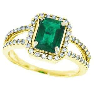  1.66 Ct Genuine Emerald Cut Emerald Ring with Diamonds in 