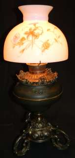 ANTIQUE 1890s GWTW ELECTRIC PARLOR LAMP W SHADE  