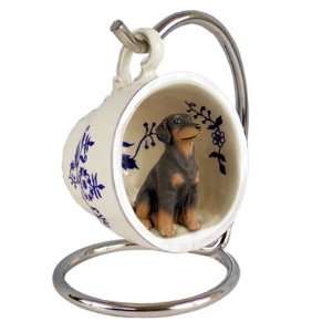  Doberman Pinscher Blue Tea Cup Dog Ornament   Uncropped 