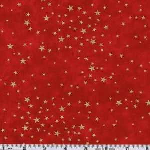  45 Wide Moda Metallic Basics Stars Red Fabric By The 