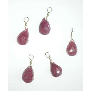  5 Genuine Ruby Faceted Briolette 14kt Gold Fill Wire 