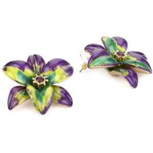 Betsey Johnson Asian Jungle Purple Flower Stud Earrings