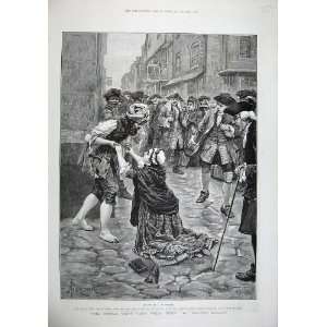 1886 Fine Art Forestier Woman Begging Street Men Houses:  