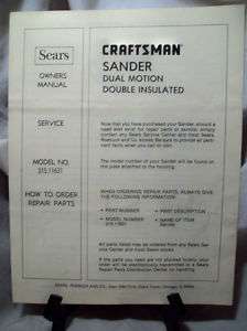 Craftsman Sander Dual Motion 315.11631, Owners Manual  