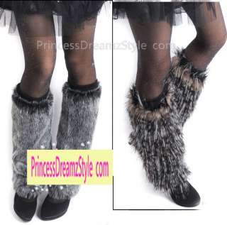  Faux Fur Leg Warmers 16 Muffs 16 inch Boot Covers leggings C10 WHITE