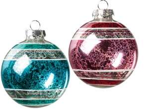 Set 12 Antique Pink Blue Stripe Glass Ball Christmas Ornament  