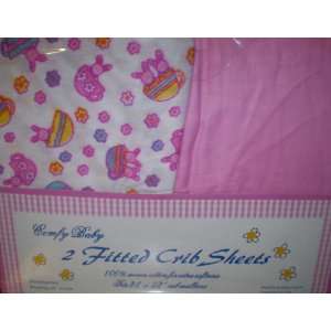  Comfy Baby 2 Fitted Crib Sheets Solid Pink & Bunnies in 