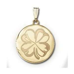    14k Yellow Gold Round Yellow 4 Leaf Clover Picture Locket Jewelry