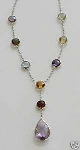 14K White Gold Multi Colored Gemstones Necklace 16 New  