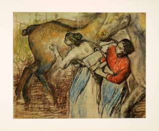 1953 Photolithograph Washer Women Horses Edgar Degas Watercolor 