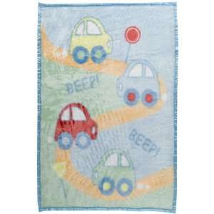    Springmaid Baby Car Motif Luxury Plush Blanket   Blue: Baby
