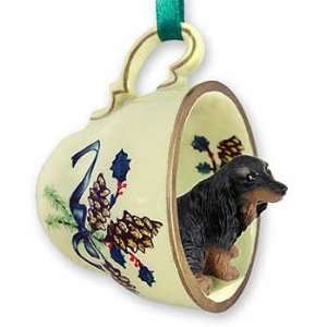  Longhaired Black Doxie Teacup Christmas Ornament