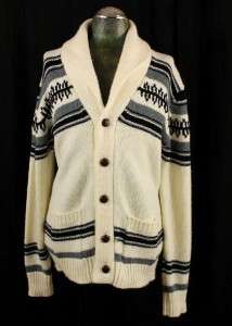  cream NORDIC southwestern shawl neck cardigan sweater ski LARGE  