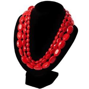  Multi Strand Red Plastic Faceted Bead Necklace: Jewelry