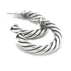 Bling Jewelry Mexican Sterling Silver Single Cable Hoop Earrings 