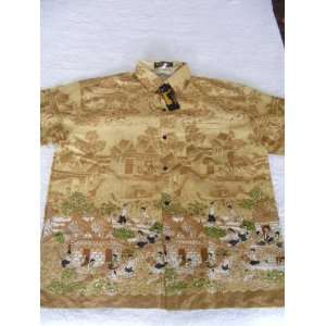  Mens 100% Thai Silk Shirt  Soft Gold Mosaic Material with 