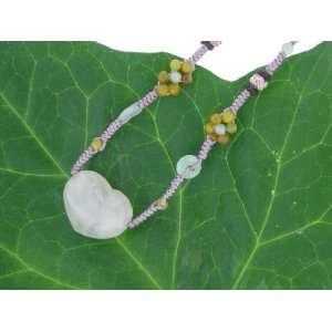  Rose Quartz Heart Necklace with Enriched with Multiple Radiant Jade 