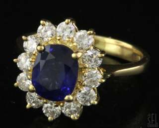 18K GOLD 2.46CTW VS/F DIAMOND/BLUE SAPPHIRE CLUSTER COCKTAIL RING SIZE 