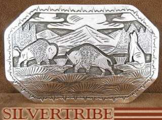 Native American Navajo Silver Buffalo Belt Buckle  