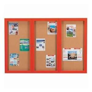   Enclosed Bulletin Board Red Powder Coat   71W X 48H: Office Products