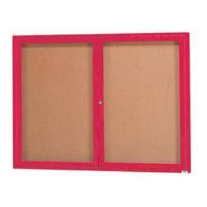   Enclosed Bulletin Board Red Powder Coat   48W X 36H: Office Products