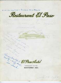 Restaurant El Paso Menu & El Paso Autel Brochure Monterrey Mexico 1957 