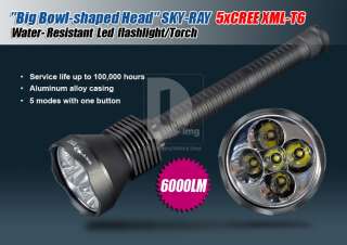 SKY RAY 5 LED CREE XML T6 LED 6000LM Water Resistant LED Flashlight 