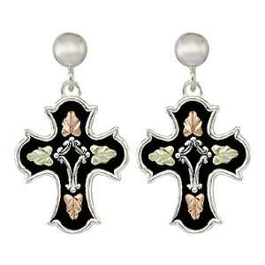  Black Hills Gold Sterling Silver Cross Earrings Jewelry
