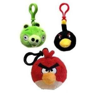 Angry Birds Plush Keychain Backpack Clip (Red/Green/Black) : Toys 