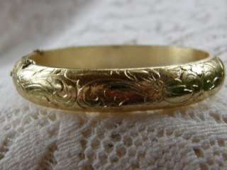Vintage Art Nouveau Gold Repousse Hinged Bangle Bracelet  