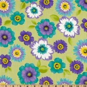  44 Wide Large Tossed Flowers Green Fabric By The Yard 