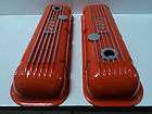 BB CHEVY 427 LOGO ORANGE FINNED ALUMINUM VALVE COVERS BBC MADE IN USA 