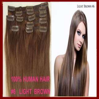 18 26Clip in Remy Human Hair Extensions Light Brown #6 70g&7pcs 