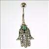   Silver HAMSA Belly Button Navel Ring w Turquoise Stone fbn335tq  