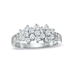 Gordons Jewelers Diamond Triple Flower Cluster Ring in 10K White Gold 