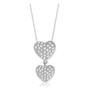   14k White Gold 0.40 Carat Double Puff Diamond Heart Pendant: Jewelry