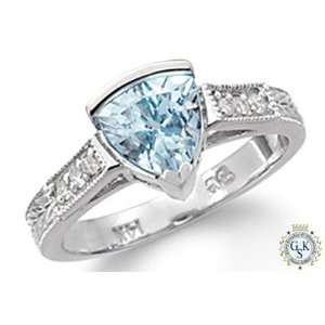   10 Ct Trillion Aquamarine Diamond Solid 14K White Gold Ring Jewelry